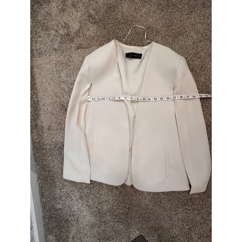 Zara Woman Cream White Open Front Collarless Cape Blazer Jacket Medium - Picture 6 of 6